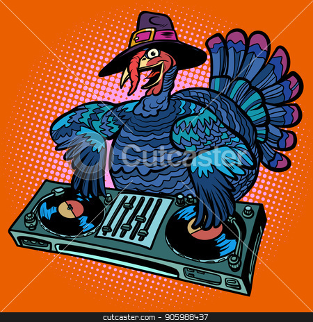 To use this stock image in your creative project, please select the size you need over to the right and click the "Add to Cart" button.
Your downloaded image will come with the Cutcaster watermark removed so don’t worry about the watermark you see on this page. Thanksgiving Turkey character. DJ at the holiday party stock vector clipart, Thanksgiving Turkey character. DJ at the holiday party. Comic cartoon pop art retro vector illustration by rogistok