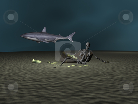 To use this stock image in your creative project, please select the size you need over to the right and click the "Add to Cart" button.
Your downloaded image will come with the Cutcaster watermark removed so don’t worry about the watermark you see on this page. 3D Dead mans chest stock photo, 3D Skeleton at bottom of sea guarding treasure by John Teeter