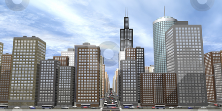 To use this stock image in your creative project, please select the size you need over to the right and click the "Add to Cart" button.
Your downloaded image will come with the Cutcaster watermark removed so don’t worry about the watermark you see on this page. 3D city stock photo, 3D view of city with skyscrapers by John Teeter