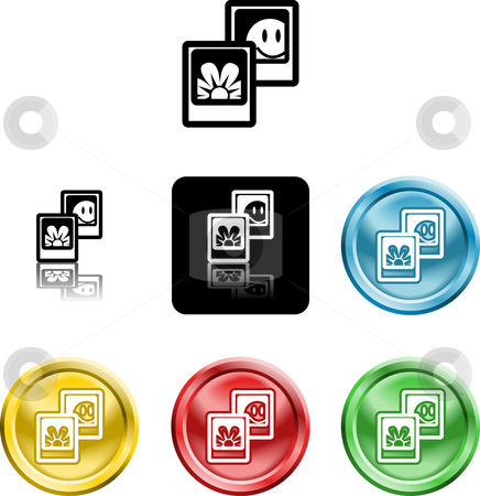 To use this stock image in your creative project, please select the size you need over to the right and click the "Add to Cart" button.
Your downloaded image will come with the Cutcaster watermark removed so don’t worry about the watermark you see on this page. Photos media icon symbol stock photo, Several versions of an icon symbol of stylised photos by Christos Georghiou