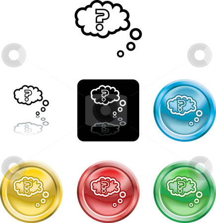 To use this stock image in your creative project, please select the size you need over to the right and click the "Add to Cart" button.
Your downloaded image will come with the Cutcaster watermark removed so don’t worry about the watermark you see on this page. Question query icon symbol stock photo, Several versions of an icon symbol of a stylised question mark in thought bubble by Christos Georghiou