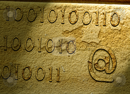 To use this stock image in your creative project, please select the size you need over to the right and click the "Add to Cart" button.
Your downloaded image will come with the Cutcaster watermark removed so don’t worry about the watermark you see on this page. Ancient communications stock photo, Illustration of e-mail symbol and numbers carved on stone. by Ronald Hudson