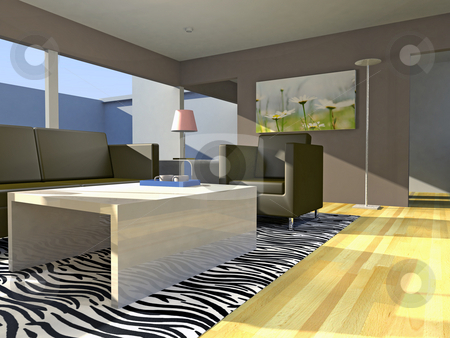 To use this stock image in your creative project, please select the size you need over to the right and click the "Add to Cart" button.
Your downloaded image will come with the Cutcaster watermark removed so don’t worry about the watermark you see on this page. Flat stock photo, A illustration of a modern living room by Markus Gann