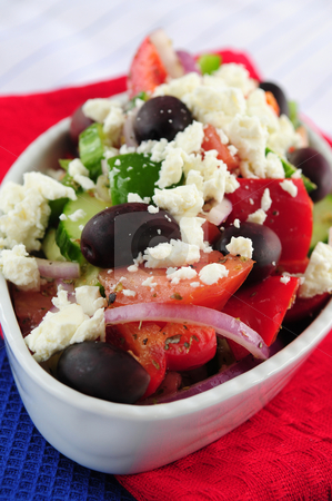 To use this stock image in your creative project, please select the size you need over to the right and click the "Add to Cart" button.
Your downloaded image will come with the Cutcaster watermark removed so don’t worry about the watermark you see on this page. Greek salad stock photo, Greek salad with feta cheese and black kalamata olives by Elena Elisseeva