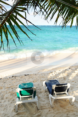 To use this stock image in your creative project, please select the size you need over to the right and click the "Add to Cart" button.
Your downloaded image will come with the Cutcaster watermark removed so don’t worry about the watermark you see on this page. Sandy beach of tropical resort stock photo, Sandy beach of tropical resort with palm trees and two reclining chairs by Elena Elisseeva