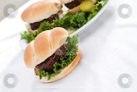 To use this stock image in your creative project, please select the size you need over to the right and click the "Add to Cart" button.
Your downloaded image will come with the Cutcaster watermark removed so don’t worry about the watermark you see on this page. Fresh Hamburgers stock photo, Fresh hamburgers with lettuce and BBq sauce by Vince Clements