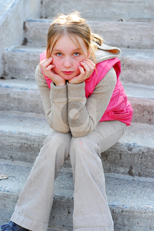To use this stock image in your creative project, please select the size you need over to the right and click the "Add to Cart" button.
Your downloaded image will come with the Cutcaster watermark removed so don’t worry about the watermark you see on this page. Girl on stairs stock photo, Young girl sitting on concrete stairs by Elena Elisseeva