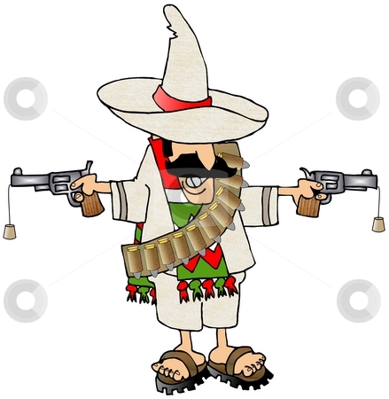 To use this stock image in your creative project, please select the size you need over to the right and click the "Add to Cart" button.
Your downloaded image will come with the Cutcaster watermark removed so don’t worry about the watermark you see on this page. Bandido stock photo, This illustration depicts a Mexican bandido with two cork guns. by Dennis Cox