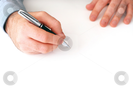 To use this stock image in your creative project, please select the size you need over to the right and click the "Add to Cart" button.
Your downloaded image will come with the Cutcaster watermark removed so don’t worry about the watermark you see on this page. Writing stock photo, Closeup of businessman's hands on white background holding a pen by Elena Elisseeva
