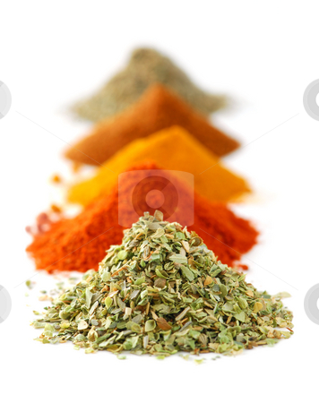 To use this stock image in your creative project, please select the size you need over to the right and click the "Add to Cart" button.
Your downloaded image will come with the Cutcaster watermark removed so don’t worry about the watermark you see on this page. Spices stock photo, Heaps of various ground spices on white background by Elena Elisseeva