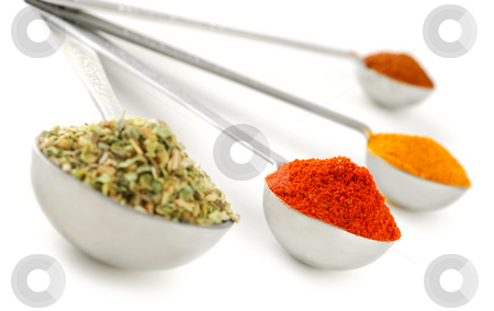 To use this stock image in your creative project, please select the size you need over to the right and click the "Add to Cart" button.
Your downloaded image will come with the Cutcaster watermark removed so don’t worry about the watermark you see on this page. Spices in measuring spoons stock photo, Assorted spices in metal measuring spoons on white background by Elena Elisseeva