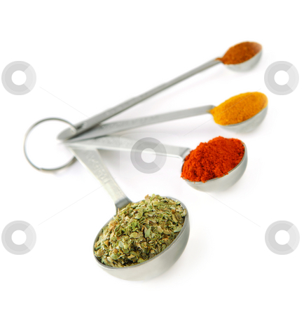 To use this stock image in your creative project, please select the size you need over to the right and click the "Add to Cart" button.
Your downloaded image will come with the Cutcaster watermark removed so don’t worry about the watermark you see on this page. Spices in measuring spoons stock photo, Assorted spices in metal measuring spoons on white background by Elena Elisseeva