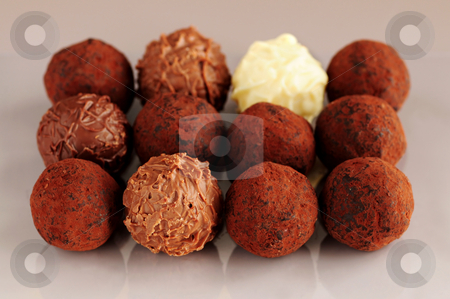 To use this stock image in your creative project, please select the size you need over to the right and click the "Add to Cart" button.
Your downloaded image will come with the Cutcaster watermark removed so don’t worry about the watermark you see on this page. Chocolate truffles stock photo, Several assorted chocolate truffles in rows on brown background by Elena Elisseeva