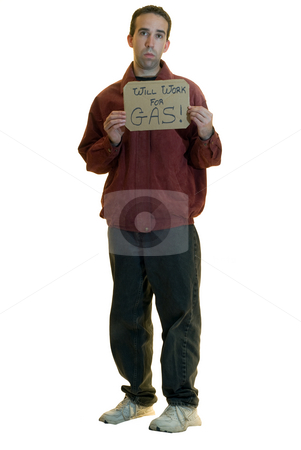 To use this stock image in your creative project, please select the size you need over to the right and click the "Add to Cart" button.
Your downloaded image will come with the Cutcaster watermark removed so don’t worry about the watermark you see on this page. Jobless Man stock photo, A jobless man holding a sign saying he will work for gas, isolated on a white background by Richard Nelson