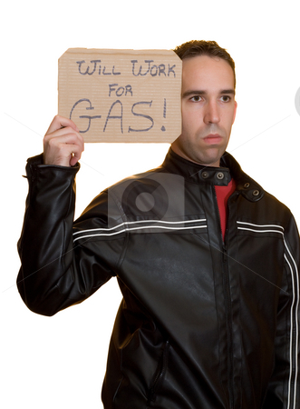 To use this stock image in your creative project, please select the size you need over to the right and click the "Add to Cart" button.
Your downloaded image will come with the Cutcaster watermark removed so don’t worry about the watermark you see on this page. Will Work For Gas stock photo, A male holding a sign saying he will work for gas, isolated on a white background by Richard Nelson