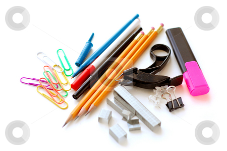 To use this stock image in your creative project, please select the size you need over to the right and click the "Add to Cart" button.
Your downloaded image will come with the Cutcaster watermark removed so don’t worry about the watermark you see on this page. School office supplies on white stock photo, School or office supplies on white background by Elena Elisseeva