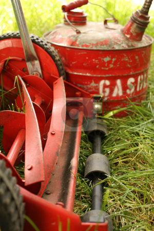 To use this stock image in your creative project, please select the size you need over to the right and click the "Add to Cart" button.
Your downloaded image will come with the Cutcaster watermark removed so don’t worry about the watermark you see on this page. You Choose stock photo, An environmentally friendly red push mower beside an old-fashioned red can of gasoline, both sitting in a lawn that needs cutting or mowing. by Jessica Tooley