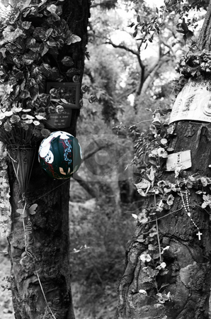 To use this stock image in your creative project, please select the size you need over to the right and click the "Add to Cart" button.
Your downloaded image will come with the Cutcaster watermark removed so don’t worry about the watermark you see on this page. Bikers memorial stock photo, A memorial set up for motorcycle accident victims near Cook's Corner in California. by Rob Wright