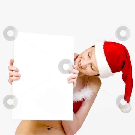 To use this stock image in your creative project, please select the size you need over to the right and click the "Add to Cart" button.
Your downloaded image will come with the Cutcaster watermark removed so don’t worry about the watermark you see on this page. Christmas helper with copy space stock photo, Girl in christmas lingerie holding up a blank sign by Frenk and Danielle Kaufmann