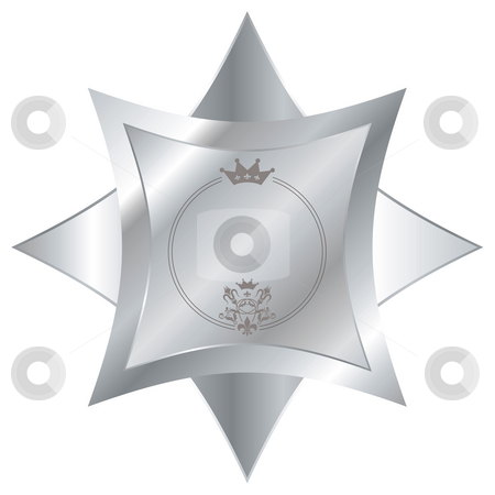 To use this stock image in your creative project, please select the size you need over to the right and click the "Add to Cart" button.
Your downloaded image will come with the Cutcaster watermark removed so don’t worry about the watermark you see on this page. Silver star stock photo, Shiny silver button with a crown and beveled edges by Michael Travers