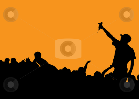 To use this stock image in your creative project, please select the size you need over to the right and click the "Add to Cart" button.
Your downloaded image will come with the Cutcaster watermark removed so don’t worry about the watermark you see on this page. Rapper concert stock photo, Rock concert with singer talking to the crowd on an orange background by Michael Travers
