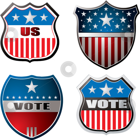 To use this stock image in your creative project, please select the size you need over to the right and click the "Add to Cart" button.
Your downloaded image will come with the Cutcaster watermark removed so don’t worry about the watermark you see on this page. Vote shield stock photo, American inspired shields in red white and blue by Michael Travers