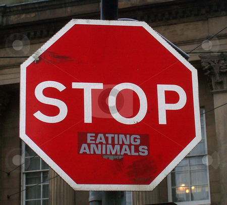 To use this stock image in your creative project, please select the size you need over to the right and click the "Add to Cart" button.
Your downloaded image will come with the Cutcaster watermark removed so don’t worry about the watermark you see on this page. Stop Eating Animals stock photo, A sticker added to a street 'STOP' sign to create an animal rights protest by Philippa Willitts