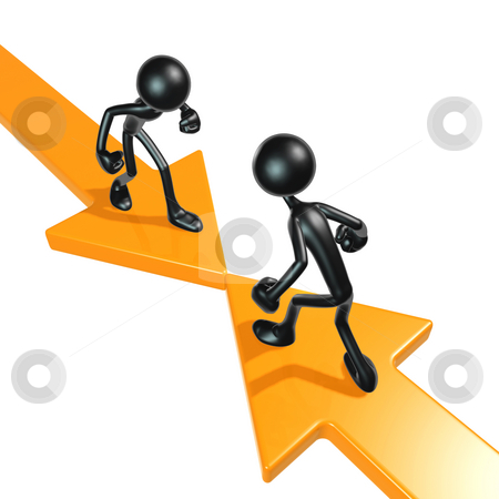 To use this stock image in your creative project, please select the size you need over to the right and click the "Add to Cart" button.
Your downloaded image will come with the Cutcaster watermark removed so don’t worry about the watermark you see on this page. Conflict Arrows stock photo, A Concept And Presentation Figure in 3D by LuMaxArt