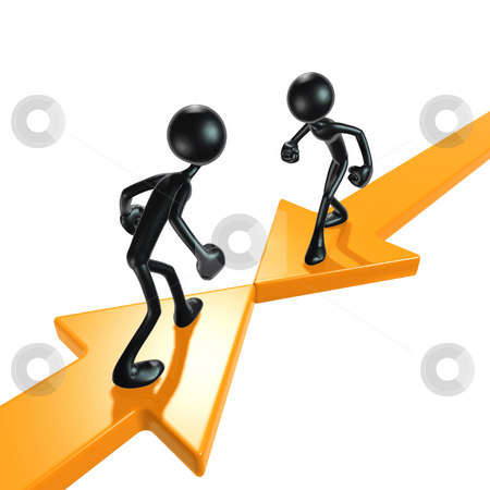 To use this stock image in your creative project, please select the size you need over to the right and click the "Add to Cart" button.
Your downloaded image will come with the Cutcaster watermark removed so don’t worry about the watermark you see on this page. Conflict Arrows stock photo, A Concept And Presentation Figure in 3D by LuMaxArt