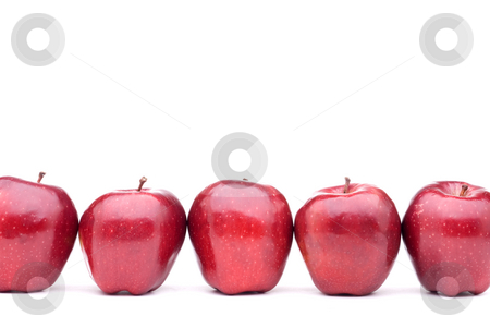 To use this stock image in your creative project, please select the size you need over to the right and click the "Add to Cart" button.
Your downloaded image will come with the Cutcaster watermark removed so don’t worry about the watermark you see on this page. Red delicious apples with on eaten apple stock photo, Red apples line up on a white background by Vince Clements