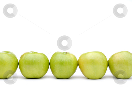 To use this stock image in your creative project, please select the size you need over to the right and click the "Add to Cart" button.
Your downloaded image will come with the Cutcaster watermark removed so don’t worry about the watermark you see on this page. Fresh green apples stock photo, Green apples line up on a white background by Vince Clements