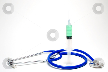 To use this stock image in your creative project, please select the size you need over to the right and click the "Add to Cart" button.
Your downloaded image will come with the Cutcaster watermark removed so don’t worry about the watermark you see on this page. Syringe and Stethoscope stock photo, A medical syringe surrounded by a stethoscope. by Robert Byron