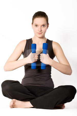 To use this stock image in your creative project, please select the size you need over to the right and click the "Add to Cart" button.
Your downloaded image will come with the Cutcaster watermark removed so don’t worry about the watermark you see on this page. Woman with weights stock photo, Young girl is sporting in the studio on a white background by Frenk and Danielle Kaufmann