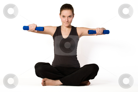To use this stock image in your creative project, please select the size you need over to the right and click the "Add to Cart" button.
Your downloaded image will come with the Cutcaster watermark removed so don’t worry about the watermark you see on this page. Young girl is holding balance with weights stock photo, Young girl is sporting in the studio on a white background by Frenk and Danielle Kaufmann