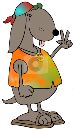 To use this stock image in your creative project, please select the size you need over to the right and click the "Add to Cart" button.
Your downloaded image will come with the Cutcaster watermark removed so don’t worry about the watermark you see on this page. Hippie Dog stock photo, This illustration depicts a dog wearing a scarf, vest and peace sign. by Dennis Cox