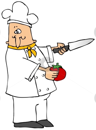 To use this stock image in your creative project, please select the size you need over to the right and click the "Add to Cart" button.
Your downloaded image will come with the Cutcaster watermark removed so don’t worry about the watermark you see on this page. Chef With A Tomato stock photo, This illustration depicts a chef holding a knife and tomato. by Dennis Cox