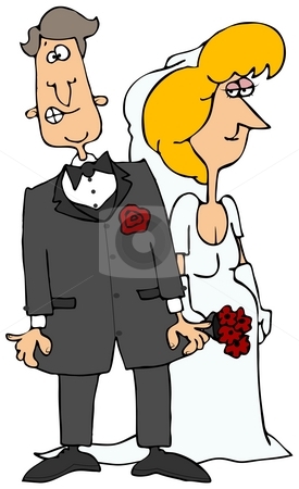 To use this stock image in your creative project, please select the size you need over to the right and click the "Add to Cart" button.
Your downloaded image will come with the Cutcaster watermark removed so don’t worry about the watermark you see on this page. Nervous Groom stock photo, This illustration depicts an apprehensive groom standing by his bride. by Dennis Cox