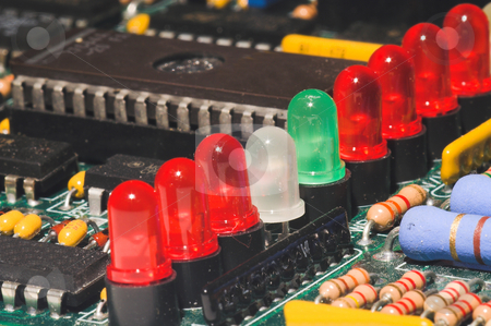 To use this stock image in your creative project, please select the size you need over to the right and click the "Add to Cart" button.
Your downloaded image will come with the Cutcaster watermark removed so don’t worry about the watermark you see on this page. LED's on a Circuit Board stock photo, A set of LED's on a circuit board. by Robert Byron