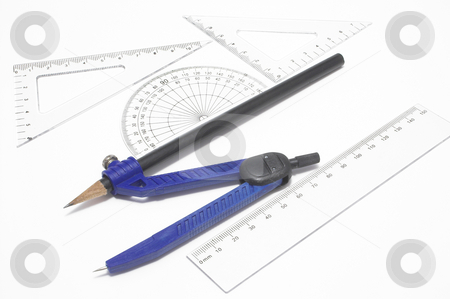 To use this stock image in your creative project, please select the size you need over to the right and click the "Add to Cart" button.
Your downloaded image will come with the Cutcaster watermark removed so don’t worry about the watermark you see on this page. Geometry Supplies stock photo, A compass, protractor, trangles, and a ruler. by Robert Byron