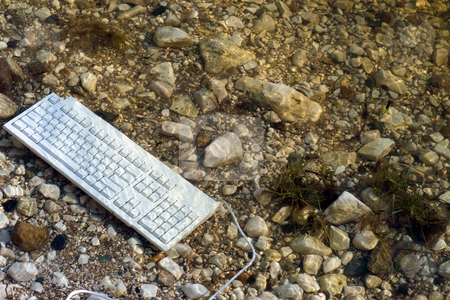 To use this stock image in your creative project, please select the size you need over to the right and click the "Add to Cart" button.
Your downloaded image will come with the Cutcaster watermark removed so don’t worry about the watermark you see on this page. Keyboard stock photo, A keyboard that was thrown in the water on some rocks by Richard Nelson