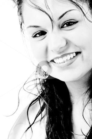 To use this stock image in your creative project, please select the size you need over to the right and click the "Add to Cart" button.
Your downloaded image will come with the Cutcaster watermark removed so don’t worry about the watermark you see on this page. Contrast smile stock photo, Young beauty girl smiling in black asnd white with high contrast by Frenk and Danielle Kaufmann