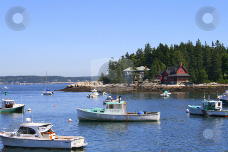 To use this stock image in your creative project, please select the size you need over to the right and click the "Add to Cart" button.
Your downloaded image will come with the Cutcaster watermark removed so don’t worry about the watermark you see on this page. Boats at Five Islands Harbor, Maine stock photo, by Tom and Beth Pulsipher