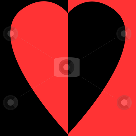 To use this stock image in your creative project, please select the size you need over to the right and click the "Add to Cart" button.
Your downloaded image will come with the Cutcaster watermark removed so don’t worry about the watermark you see on this page. Bisected Heart stock photo, Bisected red and black heart on bisected white and red background by Petr Koudelka