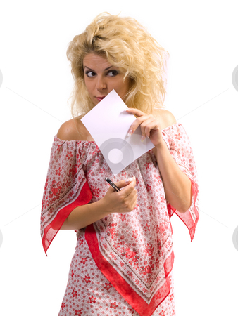 To use this stock image in your creative project, please select the size you need over to the right and click the "Add to Cart" button.
Your downloaded image will come with the Cutcaster watermark removed so don’t worry about the watermark you see on this page. Woman hidding stock photo, Blond woman hidding behind a sheet of paper by Adrian Costea