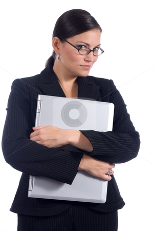 To use this stock image in your creative project, please select the size you need over to the right and click the "Add to Cart" button.
Your downloaded image will come with the Cutcaster watermark removed so don’t worry about the watermark you see on this page. Female business person with computer stock photo, A young attractive female business professional with a notebook computer by Vince Clements