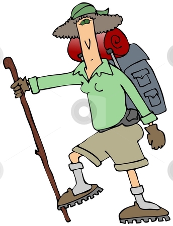 To use this stock image in your creative project, please select the size you need over to the right and click the "Add to Cart" button.
Your downloaded image will come with the Cutcaster watermark removed so don’t worry about the watermark you see on this page. Female Hiker stock photo, This illustration depicts a skinny female hiker with a backpack and walking stick. by Dennis Cox