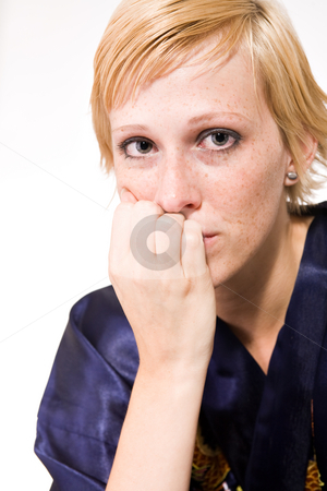 To use this stock image in your creative project, please select the size you need over to the right and click the "Add to Cart" button.
Your downloaded image will come with the Cutcaster watermark removed so don’t worry about the watermark you see on this page. Blond girl with short hair looking sad stock photo, Studio portrait of a sad looking short haired blond girl by Frenk and Danielle Kaufmann