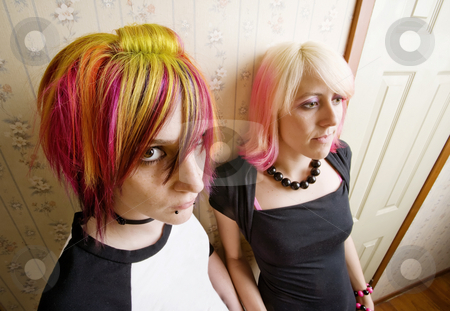 To use this stock image in your creative project, please select the size you need over to the right and click the "Add to Cart" button.
Your downloaded image will come with the Cutcaster watermark removed so don’t worry about the watermark you see on this page. Women in a Hallway stock photo, Women in colorful hair leaning a wall in a hallway by Scott Griessel