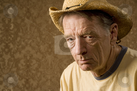 To use this stock image in your creative project, please select the size you need over to the right and click the "Add to Cart" button.
Your downloaded image will come with the Cutcaster watermark removed so don’t worry about the watermark you see on this page. Man in a Cowboy Hat stock photo, Senior man in a straw hat in front of gold wallpaper by Scott Griessel