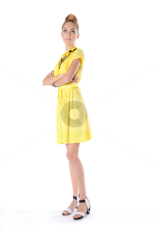 To use this stock image in your creative project, please select the size you need over to the right and click the "Add to Cart" button.
Your downloaded image will come with the Cutcaster watermark removed so don’t worry about the watermark you see on this page. Look Up stock photo, Fashion dressed beautiful girl in yellow dress isolated on white background by Valeriy Mazur